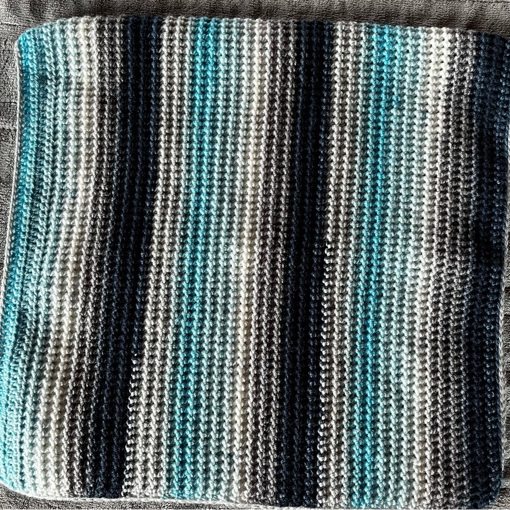 Elegant Striped Knit Throw Blanket - Black, Gray, Blue